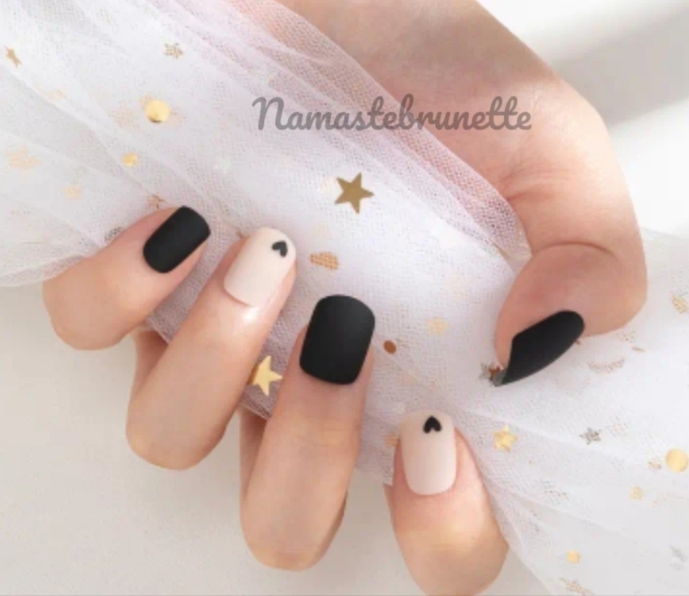 2/$16 Black Matte Hearts Press On Nails